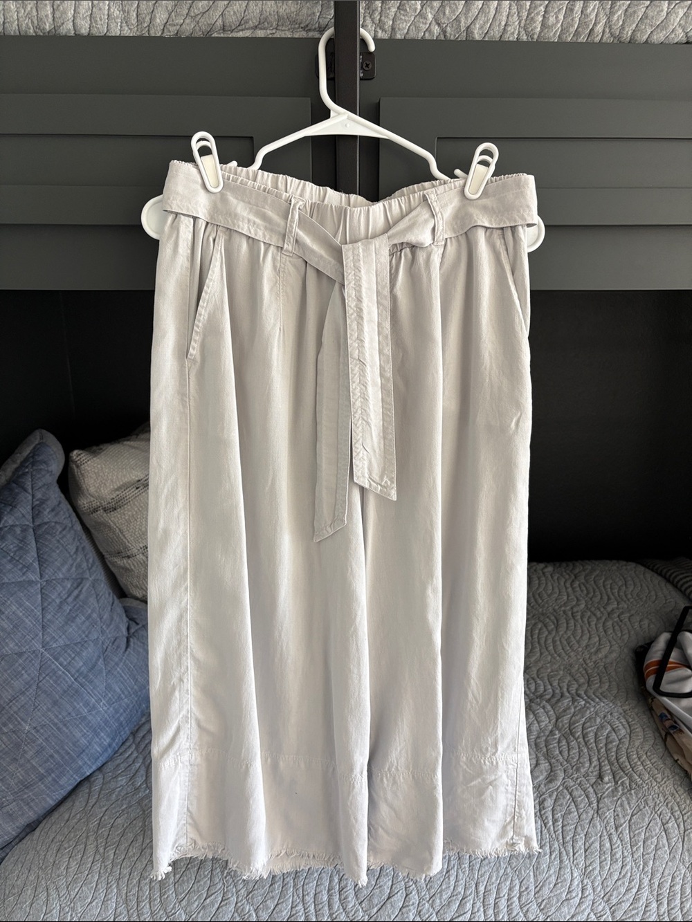 Bella Dahl Light Gray Wide Leg Paperbag Pants with Tie
